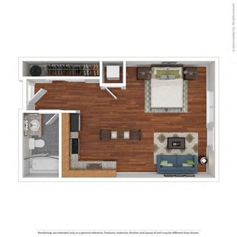 Floor plan for studio, 1 bath, 534 sqft